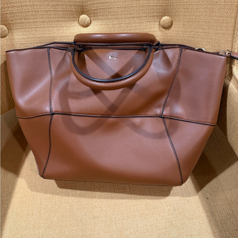 BCBG Brown Faux Leather Tote with Top Handles